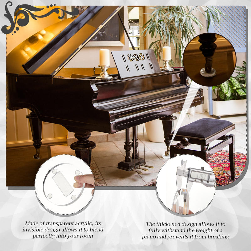 4 Pcs Clear Piano Caster Cups for Grand Pianos and Baby Grand Pianos, Piano Leg Floor Protection Pad Compatible with Hardwood Floor and Carpet (4) 4 4"