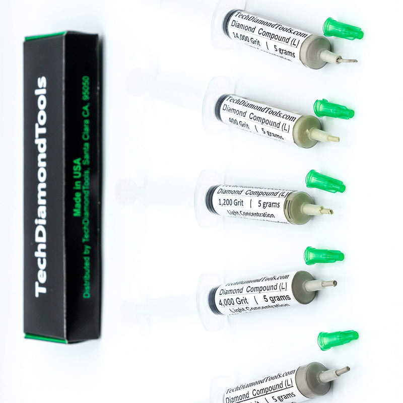 TechDiamondTools Diamond Polishing Compound Kit of 5 Polishing Paste USA Made 400 1200 4000 14000 50000 Grit for Marble Glass Metal Rock Jewelry Resin Silver Gemstone with 10% of Diamond Powder 50000 14000 4000 1200 400 grit 10% Concentration