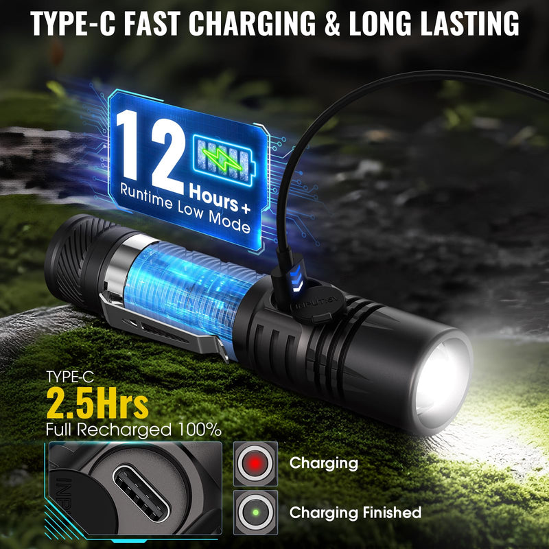 Banral Rechargeable Tactical Flashlights, High Lumens Small Mini USB-C LED Flashlight, Compact EDC Flash Light, 4 Modes&Memory Function, Waterproof Pocket Lights for Home,Camping,Emergency,Car,Hiking Black 2