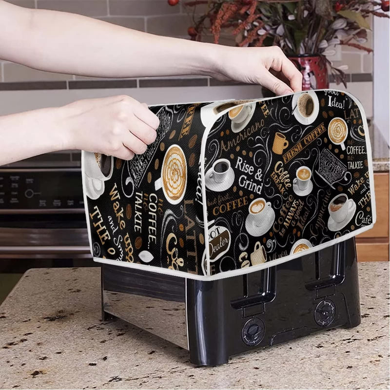 UNICEU Coffee Pattern Toaster Cover, Quilted Toaster Cover Fits for Most Standard 4 Slice Toasters Kitchen Small Appliance Cover Medium for 4 Slices