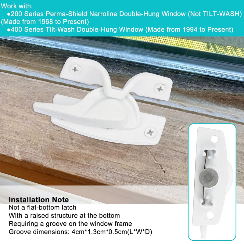 Metal Window Lock Replacement for Andersen Window Parts, Work with 200 Series Narroline Or 400 Series Tilt-Wash Double-Hung Window, White Sash Lock and Keeper