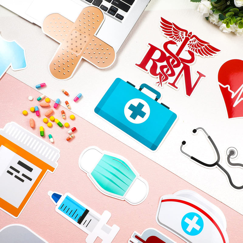 24 Pieces Nurse Party Decoration Nurses Graduation Supplies Decoration Doctors Theme Cutouts Funny Nurse Cut Outs with 60 Pcs Glue Point Nurse Cap Stethoscope Heart Cutouts for Hospital School