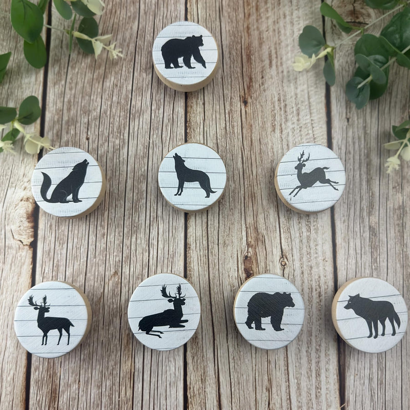 JamJam Set of 8 1.8" Retro Wolf Black Bear Deer Woodland Wildlife Cabinet Pulls Animal Cabinet Handles Dresser Knob for Door Bedroom or Drawer Knobs
