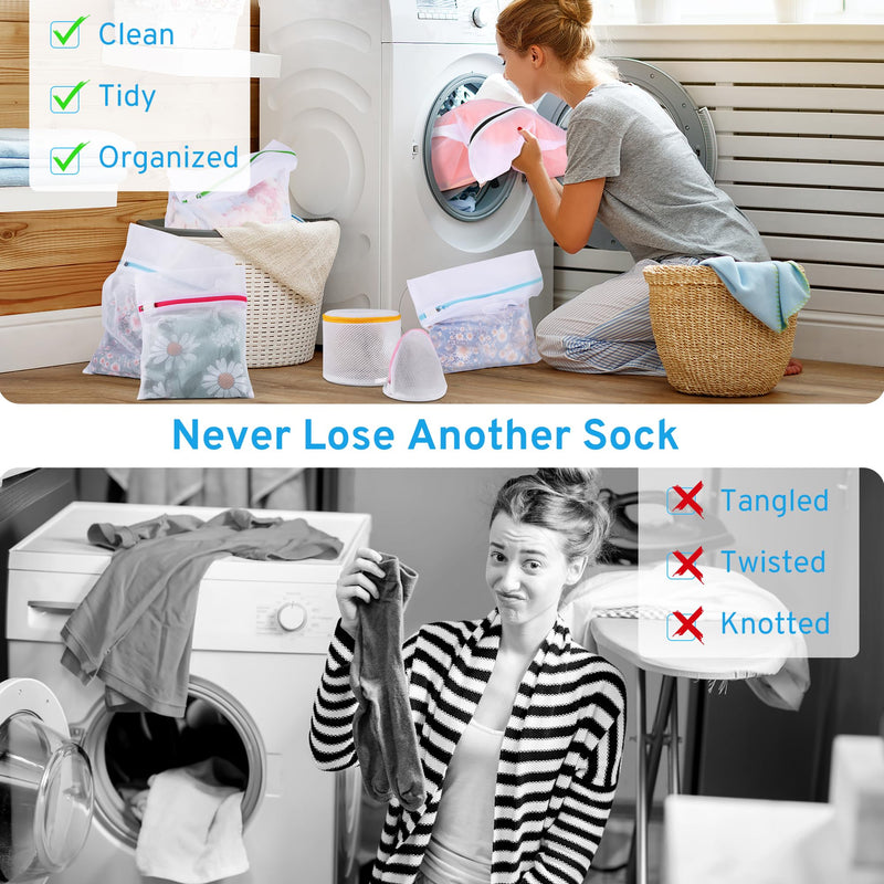 Ultimate 7 Pack 6 Size Mesh Laundry Bags Set for Delicates with AUTO-Lock Zipper, Lingerie Bags for Washing Delicates, Laundry Bags Mesh Wash Bags, Delicates Laundry Bag for Jeans,Blouse,Stocking,Bra White_Fine Mesh 1*XL+1*L+2*M+1*S+2*Bra Bags