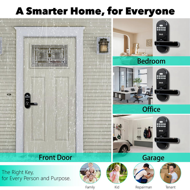 Fingerprint Smart Door Lock with Handle, Keyless Entry Door Lock for Front Door, Auto-Lock, APP Control, Easy Install (Black)