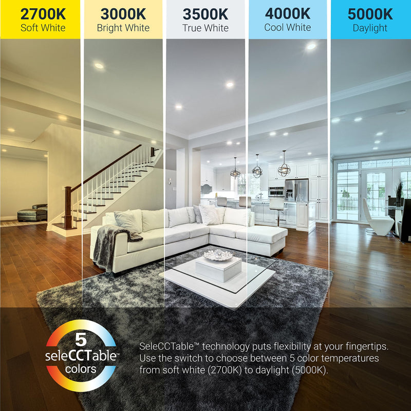 HALO HLBPH 6 inch Canless Recessed Downlight w/Remote Driver/Junction Box Integrated LED Kit Selectable 2700K, 3000K, 3500K, 4000K, 5000K CCT New Construction 6 inch White 5CCT