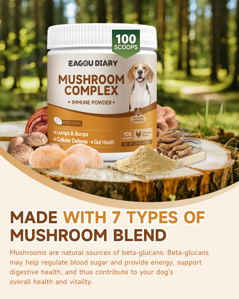 Dog Tear Stain Remover Supplement for Eye Health & White Fur Care - Mushroom for Dogs - with Turkey Tail Mushroom for Dogs, Lion’s Mane, Shiitake