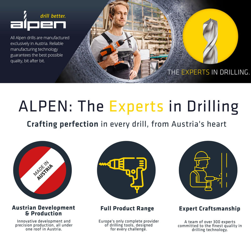 ALPEN 3-Piece Glass & Tile Drill Bit Set – Tungsten Carbide Spear Point for Ceramic Tile, Glass, Mirror & Porcelain – Clean, Chip-Free Holes – Austrian Engineering 3 PCS Set