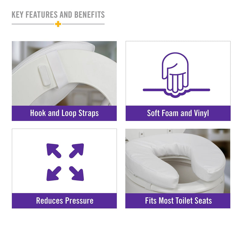 DMI Raised Toilet Seat Cushion Seat Cushion and Seat Cover to Add Extra Padding to the Toilet Seat while Relieving Pressure, Tear Resistant, FSA & HSA Eligible, 2 Inch Pad, White 2 Inch (Pack of 1)