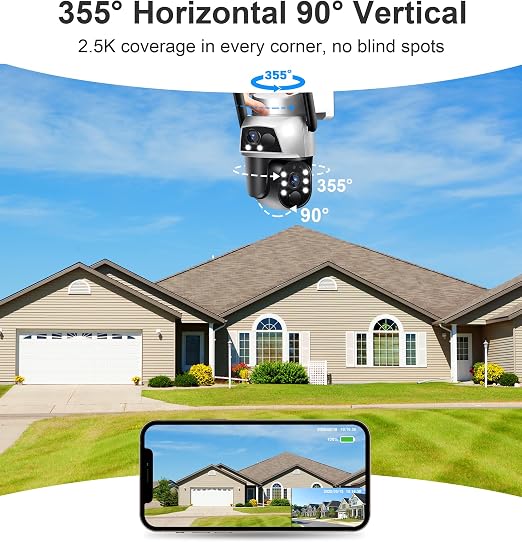 4G LTE Cellular Solar Powered Security Camera Wireless Outdoor, No WiFi Security Camera with SIM Card & Unlimited Data Plan, 2 Way Talk, 355° Live View, 2K Color Night Vision, PIR Motion Sensor