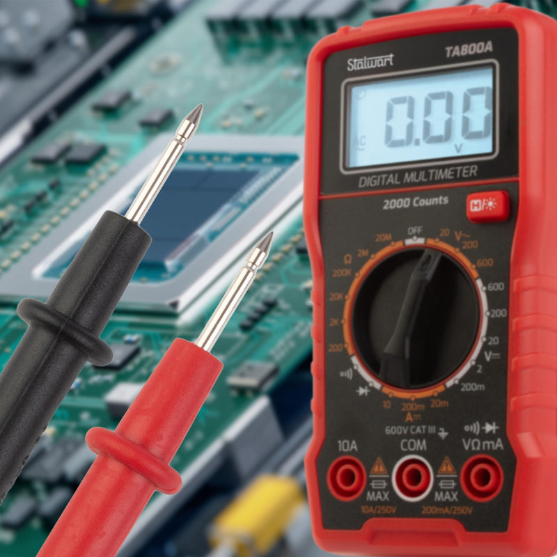 Multimeter Voltage Tester - Digital Volt Meter with Backlit Display and Needle Probes for AC/DC Voltage, DC Current, and Wire Continuity by Stalwart