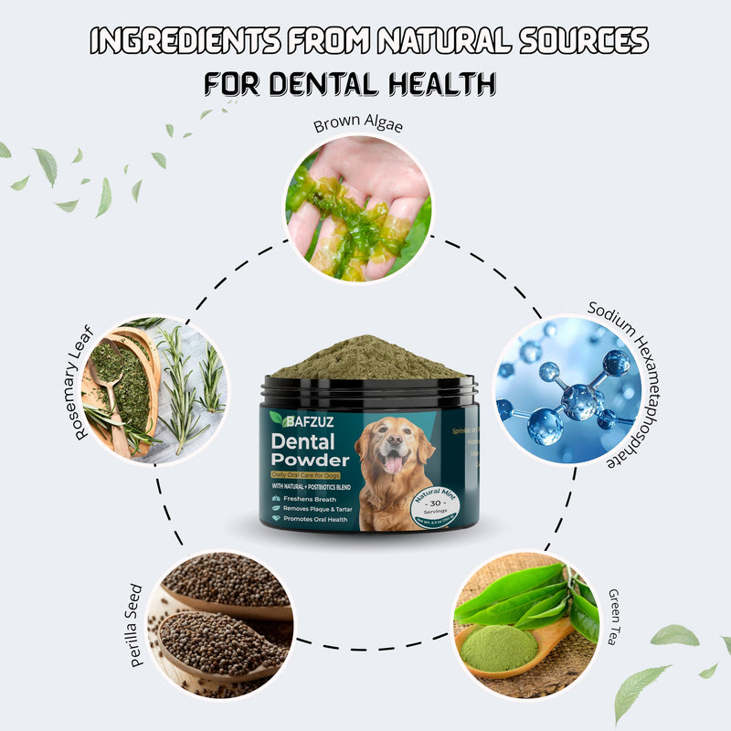 Dog Dental Powder - Plaque & Tartar Support - Fresh Breath & Oral Health - Natural Brown Algae Formula - 30-Day Supply (150g)