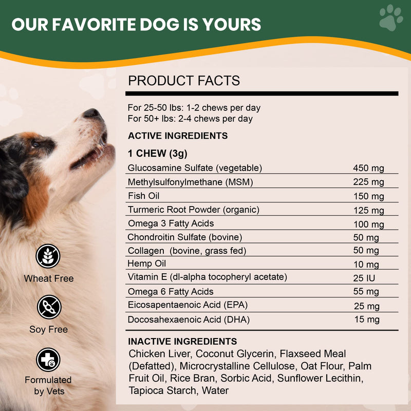 Veterinary Naturals Hemp & Hips Joint Supplement for Dogs/Supports Relief from Hip and Joint Pain in Large, Aging Dogs (Regular, Rotisserie Chicken)