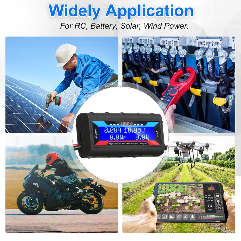 Yunsailing 2 Pcs High Precision Watt Meter Power Analyzer Battery Consumption Performance Monitor Power Monitor with Backlight Digital LCD Screen(No 45 Amp Power Grade Connector, 150a/60v) 9000.0