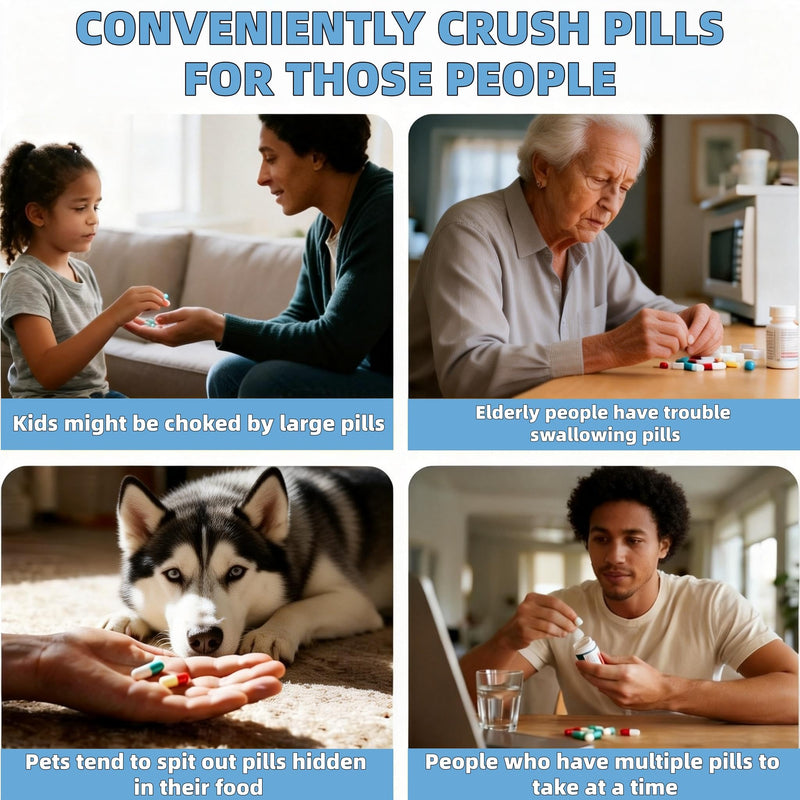 Home Goods Pill Crusher Adjustable Grinder Stainless Steel Pill Grinder - Large Capacity Pill Splitter - Cuts Pills into Fine Powder - Mills for Feeding Tube Pets Kids (1+3 pc)