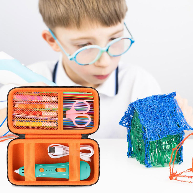 Case for 3Doodler Start+ Essentials for 3D Pen Set for Kids, 3D Pens Storage Organizer Holder, Travel Hard 3Doodler Start Case, Extra Mesh Pocket Fits Plastic Filaments, Cable, Black+Orange