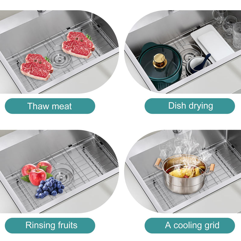 Stainless Kitchen Sink Protector - 23" x 14" with Rear Drain 23‘’x14‘’ Brushed
