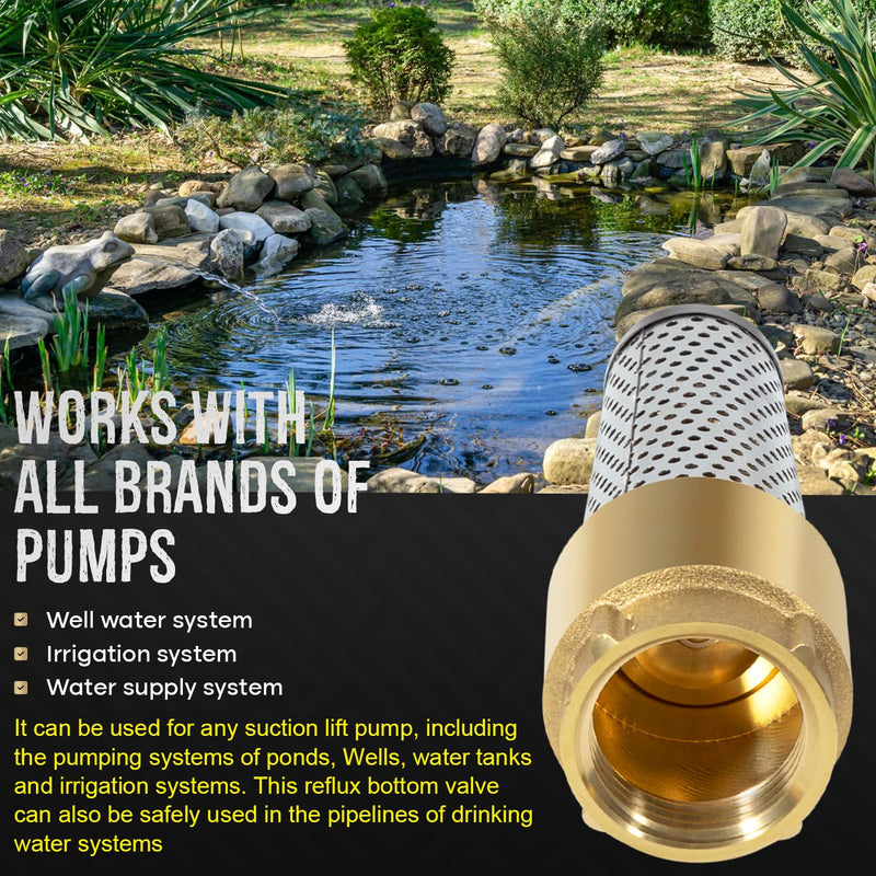 1 Inch Foot Valve No-Lead Brass Heavy Duty Backflow Preventer 1" Foot Valve Female Connection for Maintain Pressure & Prevent Reverse Flow, Compatible with All Brands