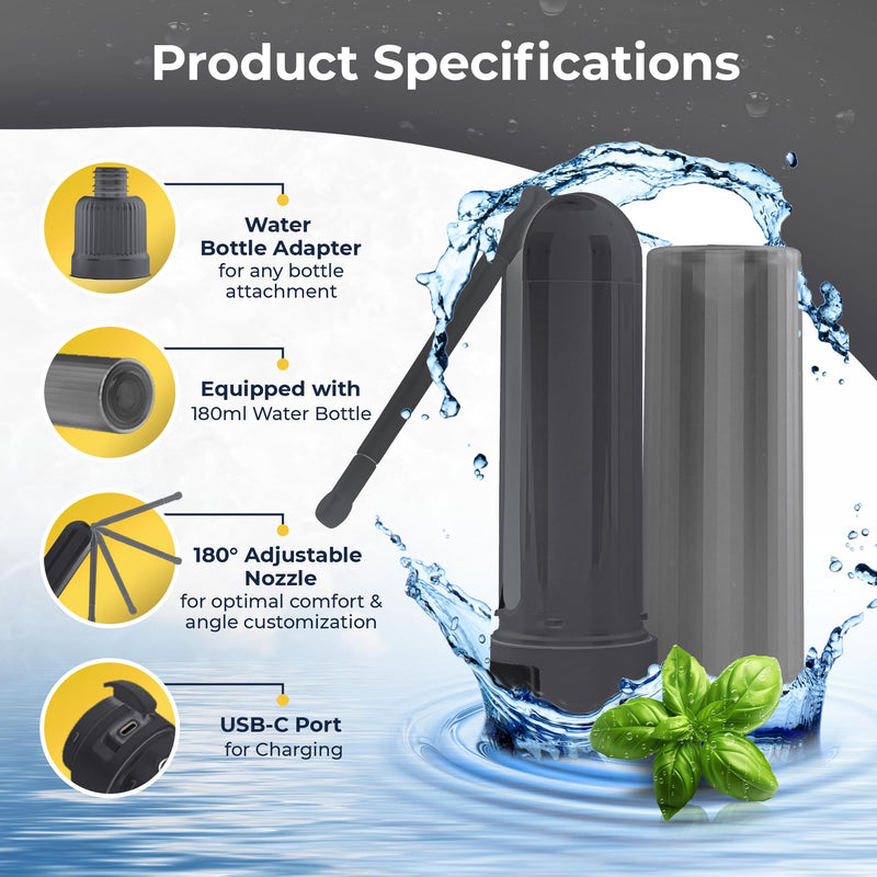 Portable Bidet | Bidet Buddy™ GoFlow | High Pressure | Travel Bidet | 180ML Portable Bidet for Travel | Handheld Bidet | Rechargeable Electric Portable Bidet for Women & Men | Grey Obsidian Drift