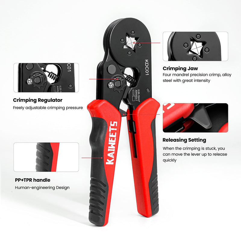 KAIWEETS Ferrule Crimping Tool Kit, AWG 23-7 Self-adjustable Wire Ferrule Crimper Plier Set with 1200pcs Wire Terminals Crimping Connectors Wire Ends Ferrules