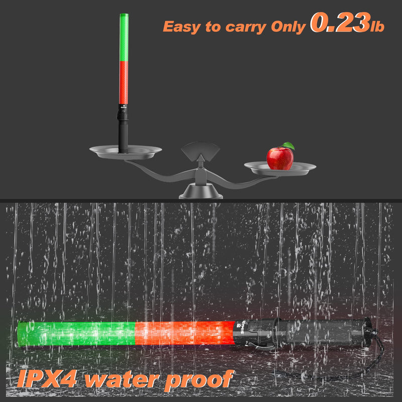 4 Pieces 21 Inch Signal Traffic Wand with 3 Flashing Modes & 6 Led Lights, Traffic Safety Baton with Wrist Strap for Air Marshalling, Car Directing, Parking Guides (Red&Green) Red & Green 4 Pack
