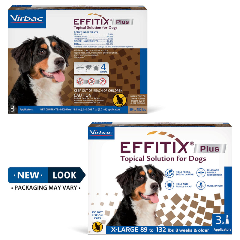 EFFITIX PLUS Topical Solution for Dogs - Waterproof Dog Flea and Tick Treatment for X-Large Dogs (89-132lbs) 3 Doses by Virbac