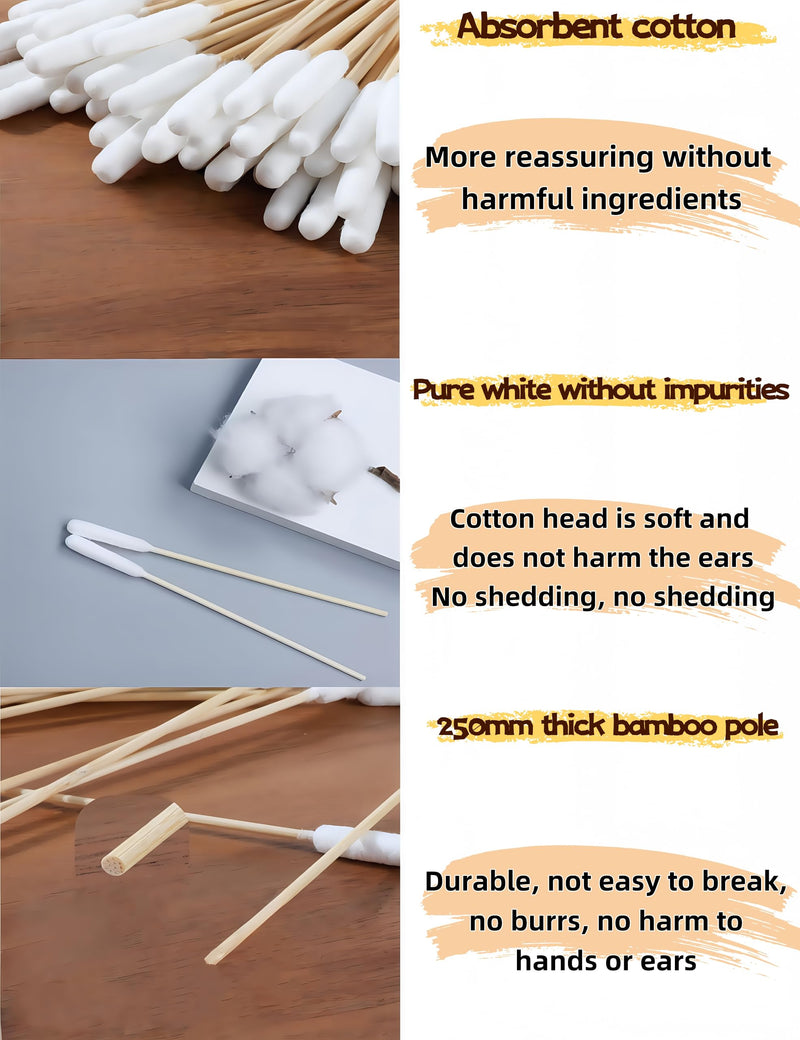100pcs 6Inch Long Professional Cotton Swabs,Large Dog Ear Swabs Bamboo Handle Cotton Buds,Gentle Cotton Tips for Dog Ear Cleaning Solution/Pet Ear Care