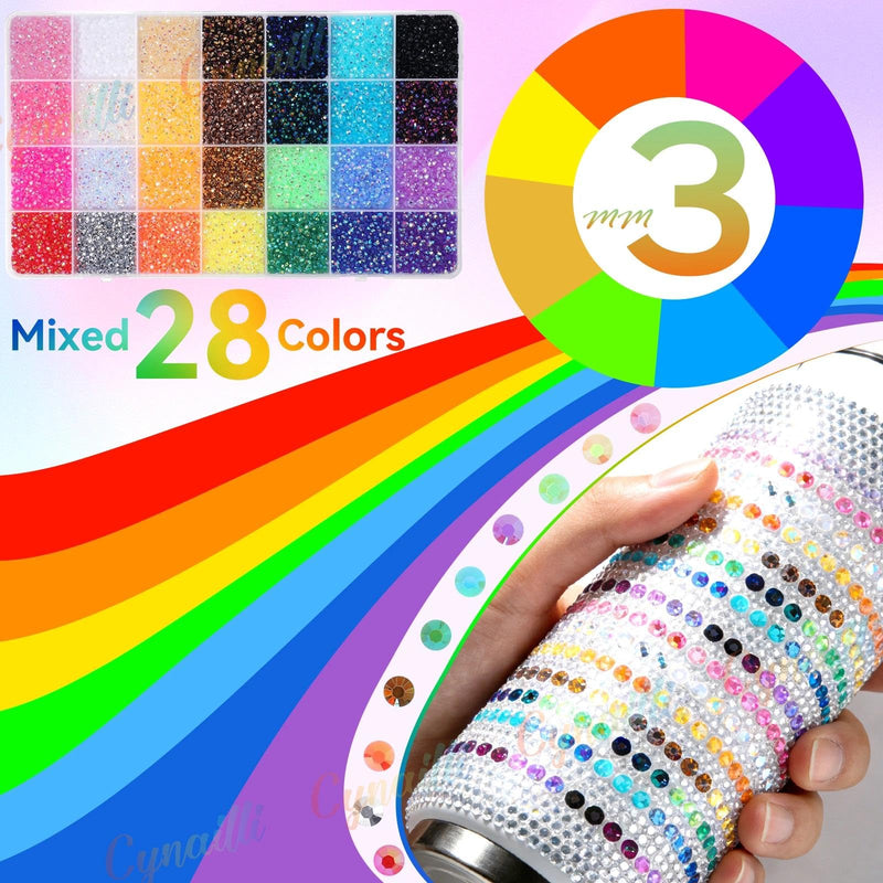 32000Pcs 3MM Colors Flatback Rhinestones for Bedazzling, Jelly Resin Crystal Rhinestones Gems, Colorful Gems Bedazzling for Crafting DIY Face Makeup Crafts Tumblers 3mm Jelly