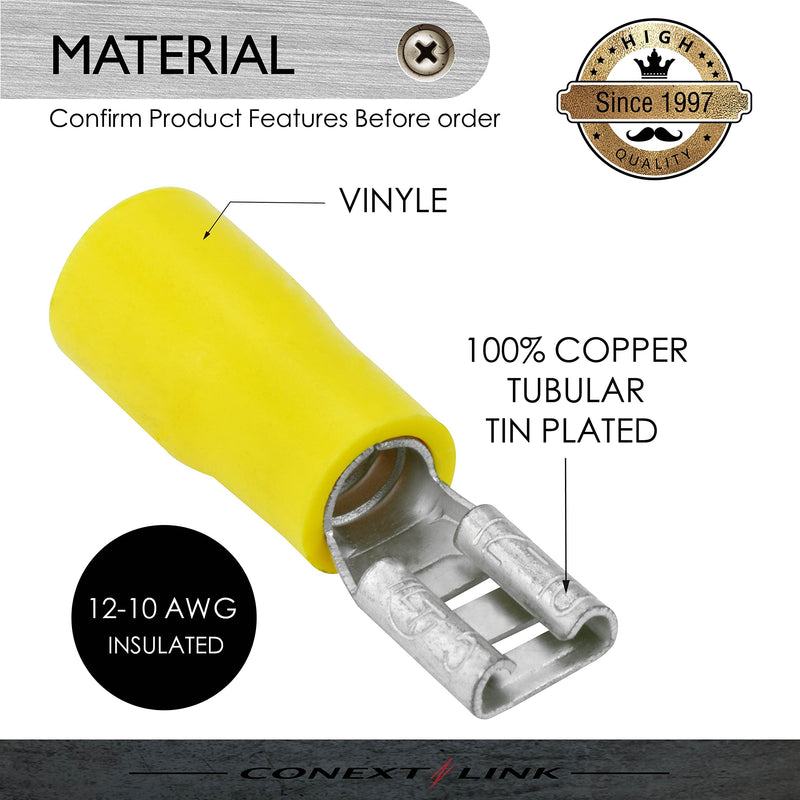 Conext Link QDVF-187Y25 Vinyl Quick Disconnect Terminal Female 25 Pack (0.187", Yellow 12-10 Gauge) （17165） 0.187"