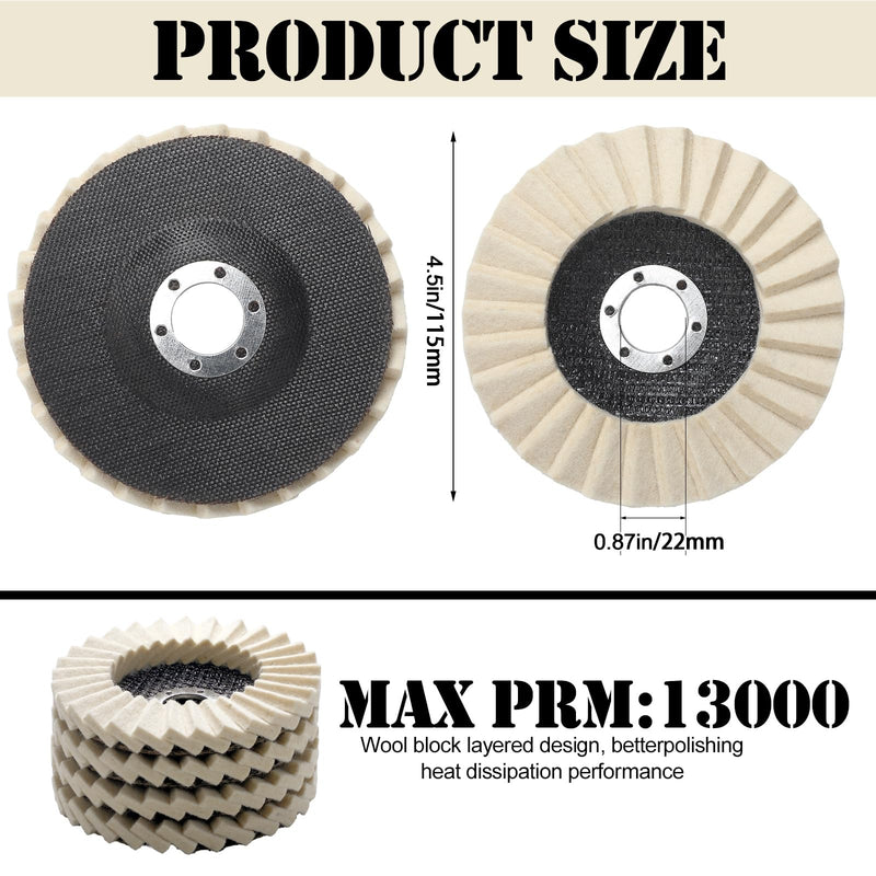 6 Pcs 5 Inch Wool Felt Stone Polishing Wheels Felt Flap Polishing Buffing Discs for Stainless Steel Aluminum Metal Angle Grinder Attachment for Surface Finishing Restoration