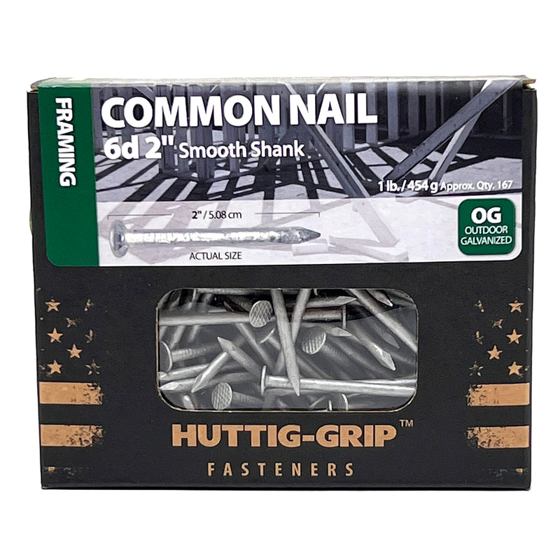 Huttig-Grip 2 inches Framing Common Nail 6d Size, Outdoor Galvanized Finish, 1 lb Pack of 167 Nails 2 in - 1 lb Pack