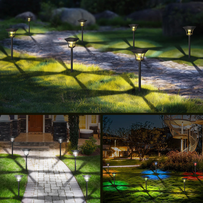 CINOTON 6 Pack RGBCW Solar Pathway Outdoor Lights, 3 Lighting Modes Solar LED Garden Light, IP65 Waterproof Outside Solar Powered Landscape Lighting for Patio Walkway Yard Driveway RGB/Warm/Cold White Multicolor