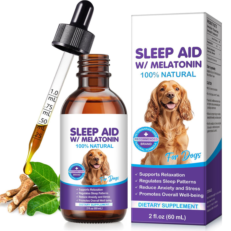 Melatonin for Dogs, Sleep Aid with Melatonin for Dogs, Dog Calming Drops with Ashwagandha,Valerian Root, L-Theanine for Reduce Anxiety and Stress, 2 fl oz