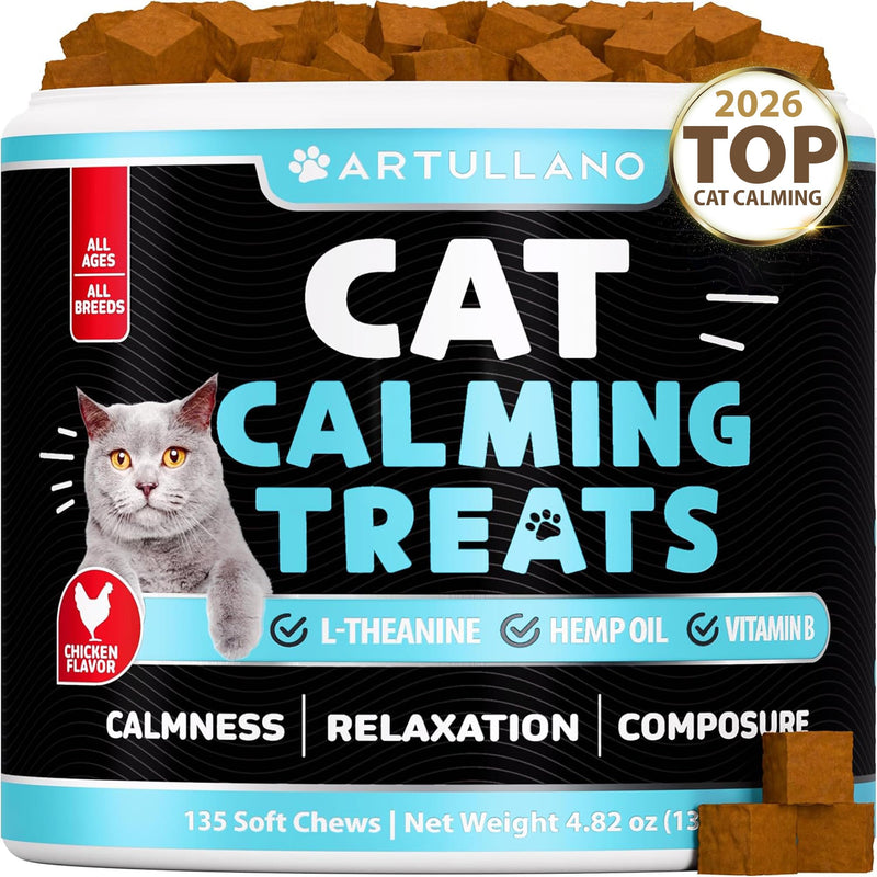 Cat Calming Treats - 2250 mg Hemp Oil per Pack - Stress & Anxiety Relief - Calming Cat Treats with Melatonin - Support Supplement for Vet Visits, Travel, Separation Anxiety, Fireworks - 135 Chews Cat Calming Chews 135 count