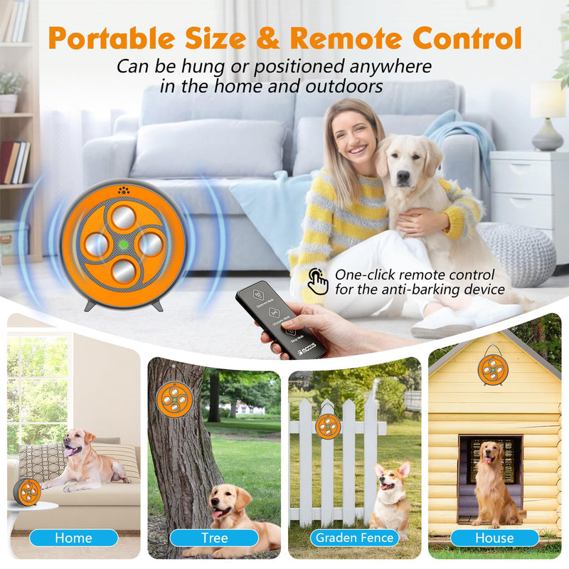 New Anti Barking Device for Dogs, Rechargeable Dog Barking Deterrent up to 75ft with Remote , Variable Ultra Frequency/6 Modes/IP65 Waterproof Dog Silencer Stop Neighbors‘ Dog from Barking (Orange) Orange Bark Deterrent Device