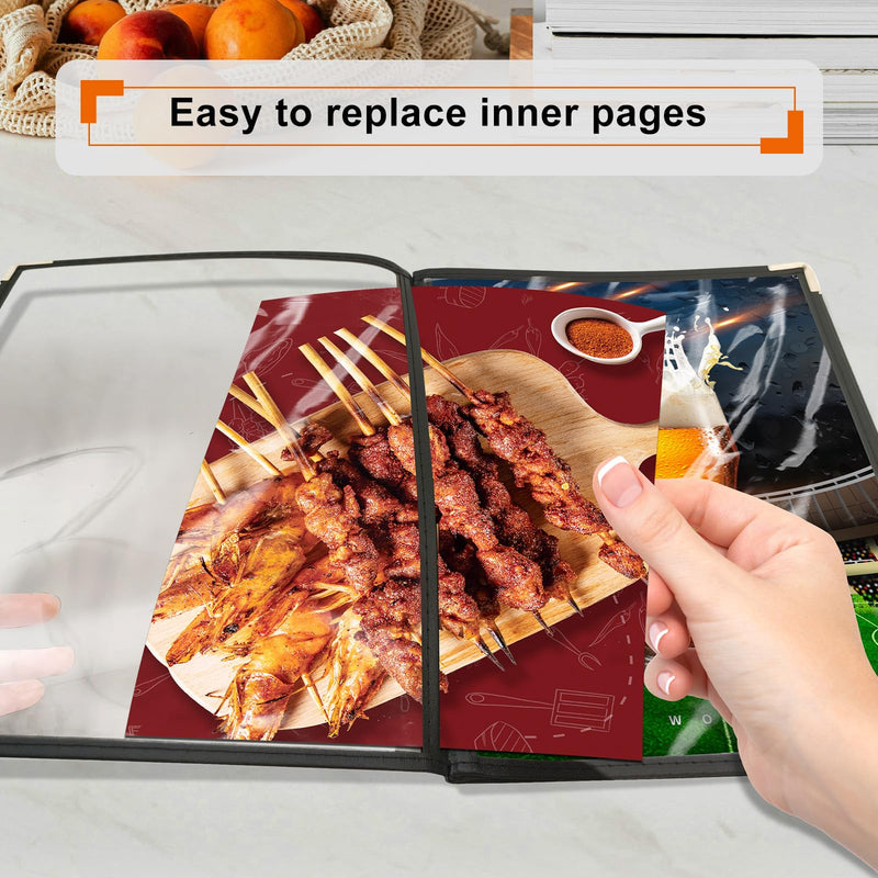4PCS Menu Covers 8.5 X 11 Inch,Menu Holder 4 Page 8 View Transparent Restaurant Menu Cover Book Fits 8.5x11" Standard Size, Black 4 Page 8 View-4pack