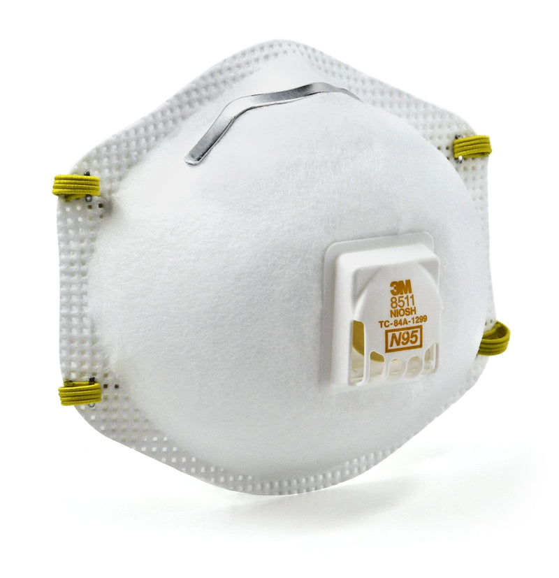 3M Particulate Respirator 8511, Pack of 10, N95, NIOSH APPROVED, Cool Flow Exhalation Valve, Disposable, Braided Comfort Strap, M Noseclip, Personal Protective Equipment 1 Count (Pack of 10) Wrist Support