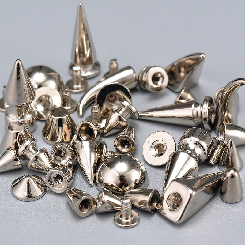 YORANYO 270 Sets Mixed Shape Spikes and Studs Silver Color Screw Back Bullet Cone Studs and Spikes Rivet Kit with Install Tools for Leather Craft Clothing Shoes Belts Bags Dog Collars DIY Rivets