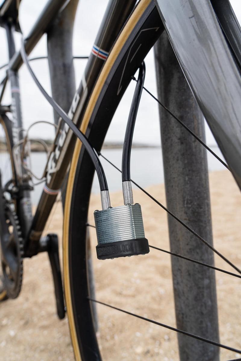 Heavy Duty 8 ft Steel Cable Commando Lock – Military Grade Keyed Padlock – Pick, Bump, and Weather Resistant – Stainless Steel and Riveted Brass Construction