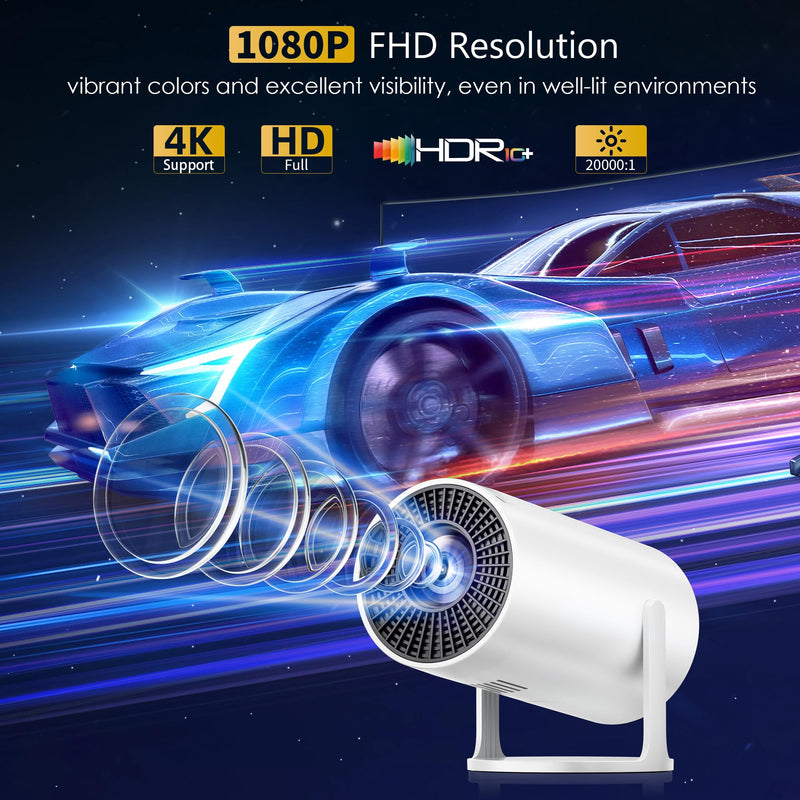Mini Projector Portable Proyector 4K Support, Full HD 1080P Small Projector with 270° Rotatable Stand, Movie Projector Compatible with TV Stick/Smartphone/HDMI/USB for Bedroom/ Outdoor Camping White