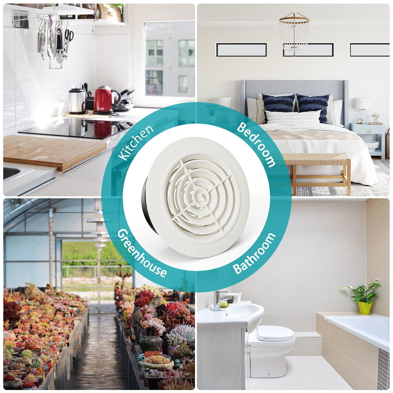 HG POWER 6 Inch Soffit Vent，Round Air Vent Cover with Louver, ABS Adjustable Ceiling Vent Covers for Living Room, Bathroom, Kitchen, Greenhouse, Ventilation System, White - Opening Size 5.75"