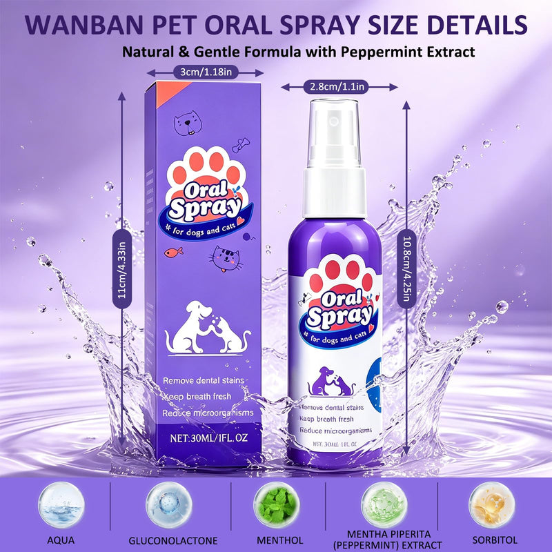 Pet Oral Spray, Pet Dental Care Spray, Teeth Cleaning Spray for Dogs and Cats, No Brushing, Easy to Use(2Pcs)