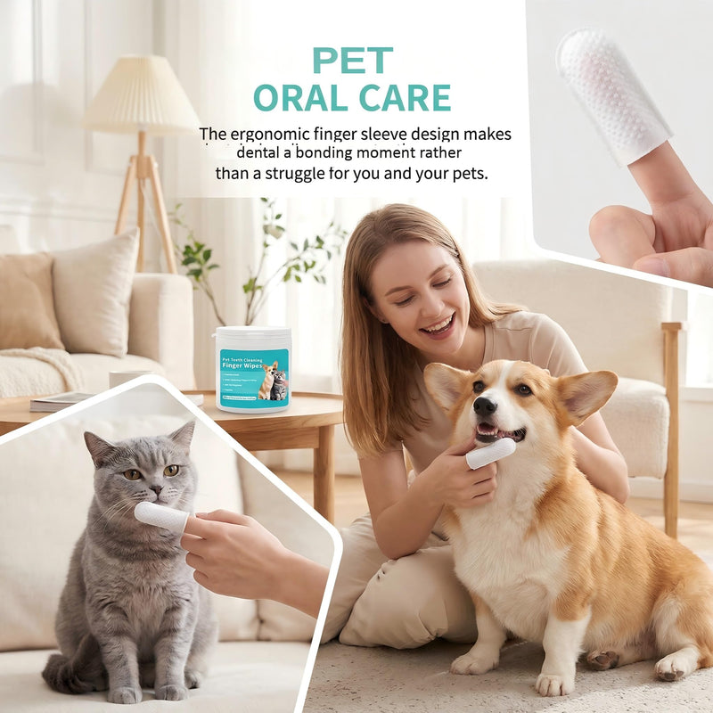 JoanofArc Cats Dogs Dental Care Finger Wipes, Dog Teeth Cleaning Wipes for Dogs & Cats, Gentle Cleansing, Freshens Breath and Reduce Plaque Tartar for Daily Oral Care for Pet Dogs Cats - 50 Count