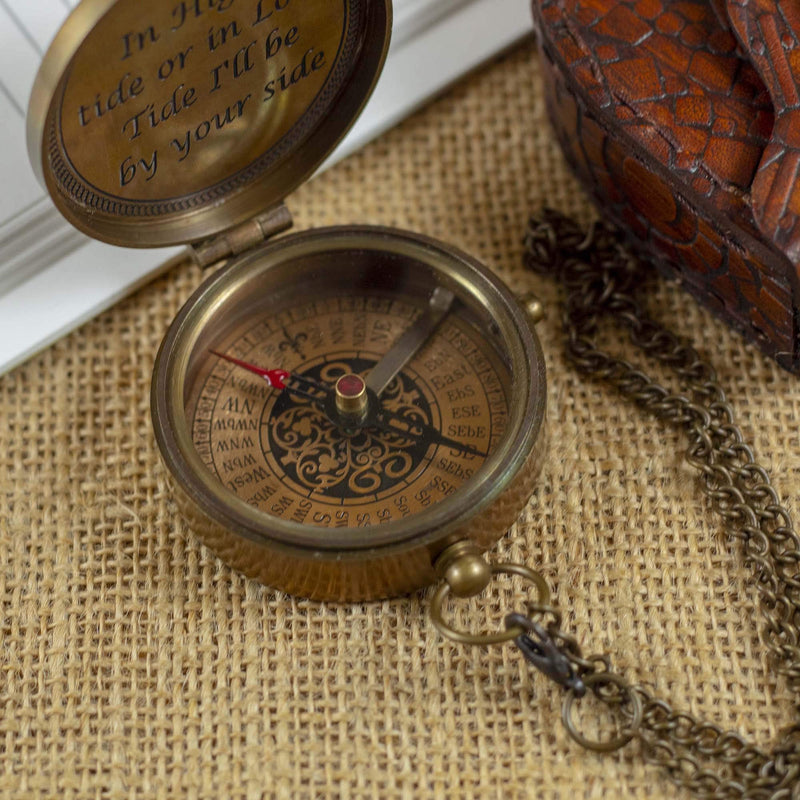 Brass Pocket Magnetic 2" Compass with Chain Nautical Sailor Gift Idea Boat Decor Antique Steampunk Style Engraved Gifts Directional Pirate Hiking Travel Camping Compass