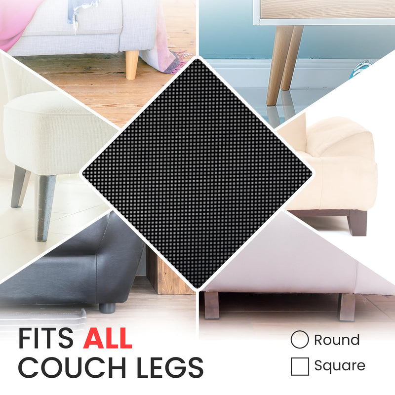 Couch Stoppers to Prevent Sliding — Heavy-Duty Sofa, Bed Leg Stopper for Hardwood, Tile Floors — Protects Walls & Outlets, No Velcro - Universal Fit for All Legs (Round & Square), 2-Pack