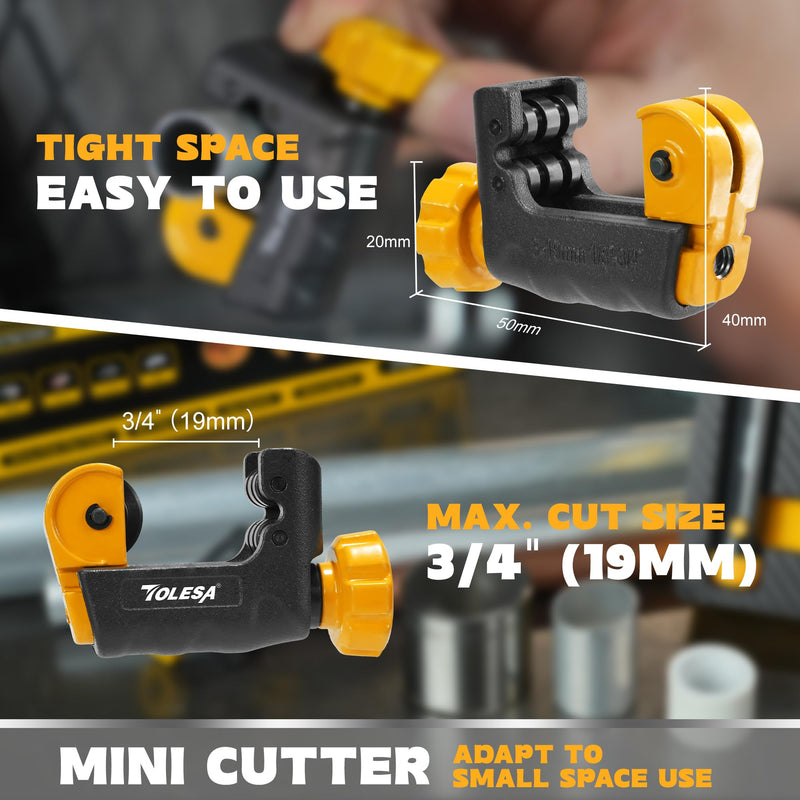 TOLESA Pipe Cutter Tool 1/8''-2'', Heavy Duty Mini Copper Pipe Cutters With Deburring Tools Pipe Reamer, Speed Cutting Tubing Cutter For Copper, Aluminum, PVC, Thin Stainless Steel Pipe 4 In 1
