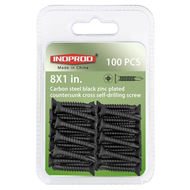 #8 x 1" Black Screw, Flat Head Phillips Wood Screw, Black Zinc Plated, Self Drilling Wood Screws, Flat Head Sheet Metal Screws Self Tapping Screws for Metal, 1 Inch Length, 100PCS #8 x 1"