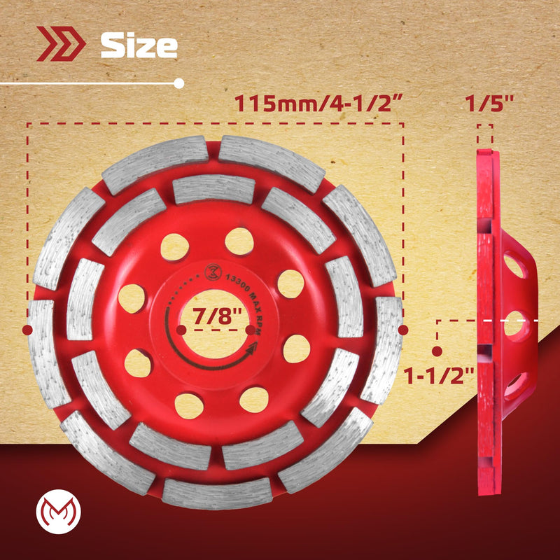 Diamond Grinding Wheel 4 1/2 inch for Angle Grinder, Concrete Grinding Wheel 18 Segments, Cup Grinding Wheel, Double Row Diamond Cup Wheel for Grinding Concrete, Cement, Masonry - Medium Bond