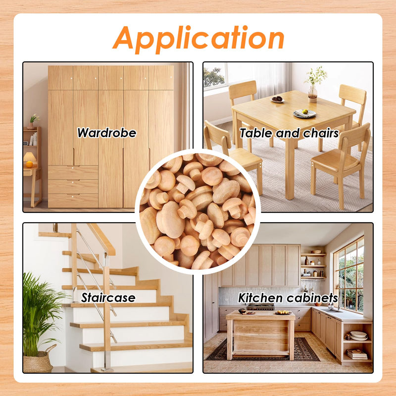 Tnisesm 150Pcs 4 Sizes Wood Plugs Wooden Hole Plugs Button Plugs Hardwood Hole Plugs for Holes in Locking Hole Tube Furniture, 3/16 Inch, 5/16 Inch, 3/8 Inch, 1/2 Inch Mushroom Head Shape 150Pcs-Mushroom shaped