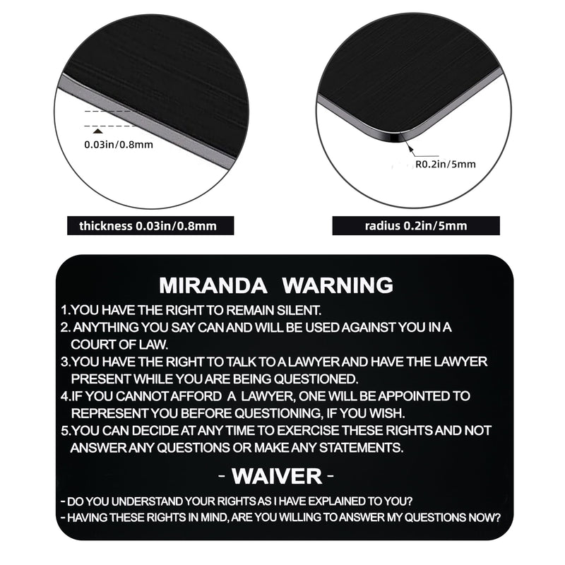English and Spanish Miranda Rights Thick Card Metal , Miranda Warning Card Metal, Black Engraved Miranda Rights Card Bend-Resistant Card Metal Police for Law Enforcement Gifts (BIMDBR-BLK-1P) BIMDBR-BLK-1P